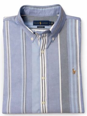Polo Ralph Lauren Classic Fit Oxford Striped Button Down Shirt Blue Gray Large